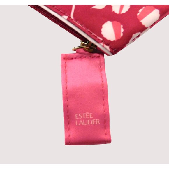 Estee Lauder Floral Cosmetic Bag Pink White Zip Closure Ribbon Zipper Pull - Picture 3 of 4